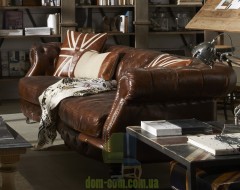 Винтажный диван из состаренной кожи Dialma brown DB002313 