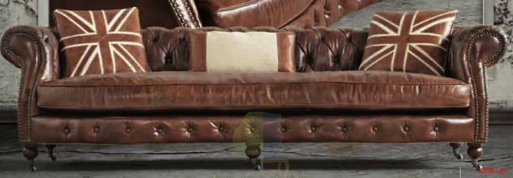 Винтажный диван из состаренной кожи Dialma brown DB002313 