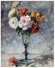 Картина маслом Розы в стеклянной вазе Barj Buzzoni